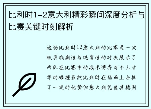 比利时1-2意大利精彩瞬间深度分析与比赛关键时刻解析